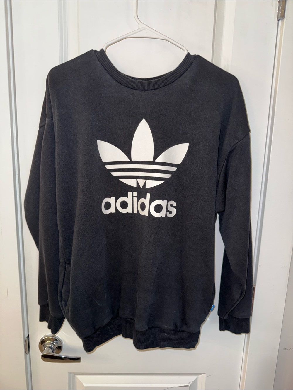 Adidas Black Crewneck Sweatshirt with White Trefoil Logo, Size Small